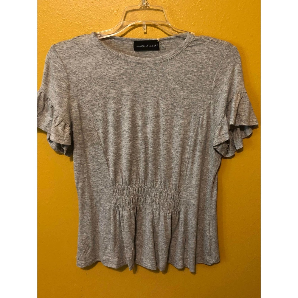 Mustard Seed Heather Gray Ruffle Sleeve Shirt, S
